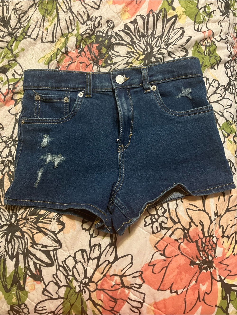 Levi's Dark Blue Distressed Denim Kids Shorts